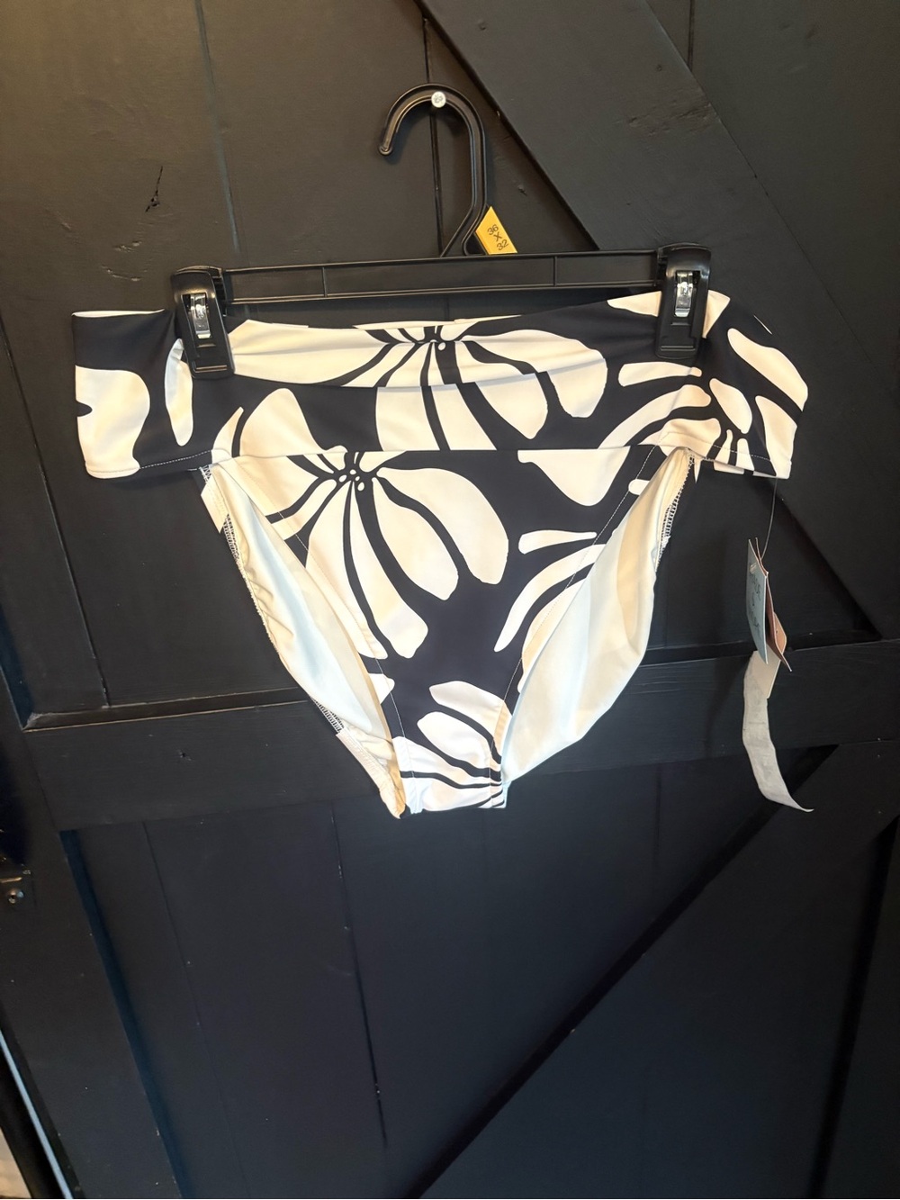 Shade & Shore Black and White Floral Bikini Bottoms with Fold-Over Waist